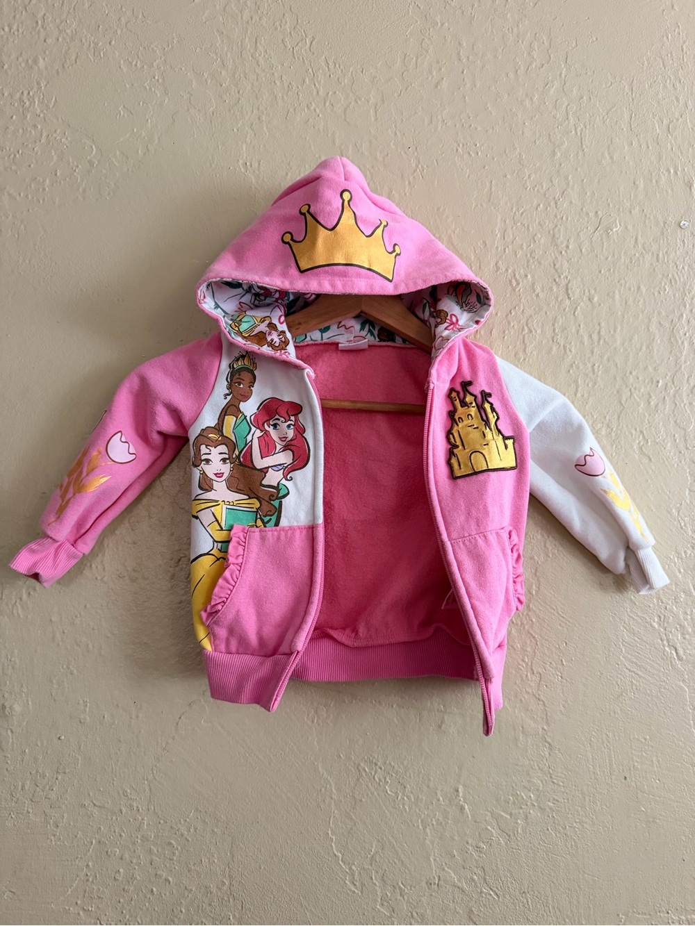 Disney Pink & White Princess Zip Hoodie with Gold Crown